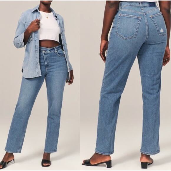 Abercrombie & Fitch Jeans Womens 22 Criss Cross 90's Straight High Rise NEW - Picture 2 of 13
